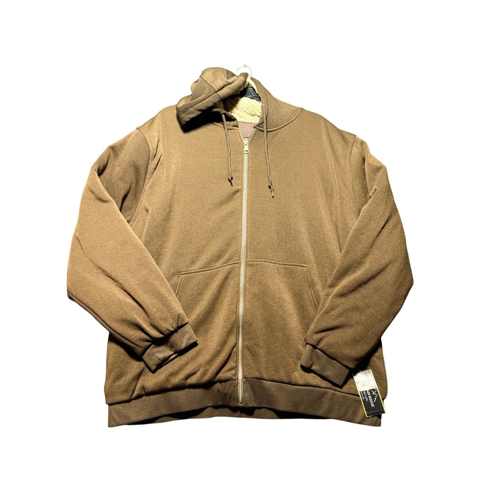 Mountain Ridge Full Zip Hoodie Mens 3XL Brown NWT Sherpa Lined Heavyweight